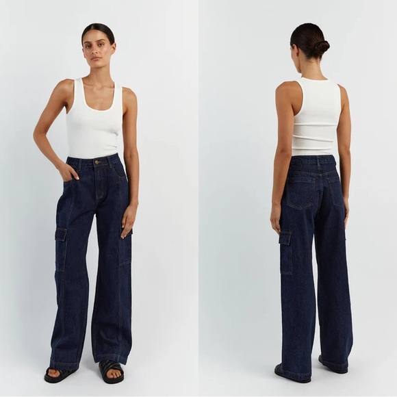 DISSH Brody Indigo Cargo Mid Rise Relaxed Fit Jeans Dark Wash Size 2 - Picture 1 of 10